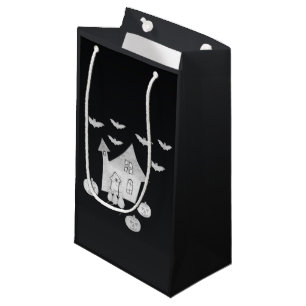 Halloween night with Haunted House, Bats, Pumpkins Small Gift Bag