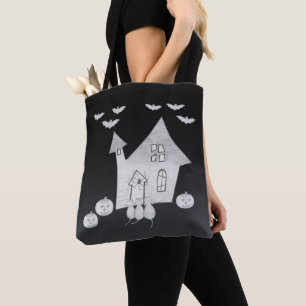 Halloween night with Haunted House, Bats, Pumpkins Tote Bag