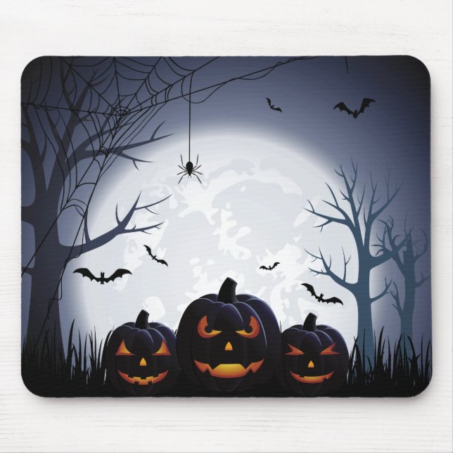 Halloween Night with Pumpkins & Flying Bats Mouse Mat (Front)