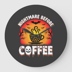 Halloween Nightmare Before Coffee Bat Sunset Graph Large Clock