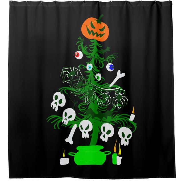 halloween nightmare christmas tree pumpkin  shower curtain (Front)