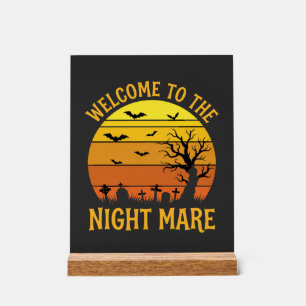 Halloween Nightmare Graveyard Sunset Retro Vector Acrylic Sign
