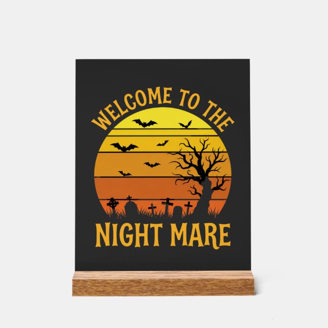 Halloween Nightmare Graveyard Sunset Retro Vector Acrylic Sign (Front)