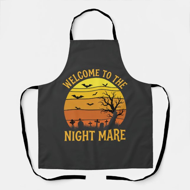 Halloween Nightmare Graveyard Sunset Retro Vector Apron (Front)