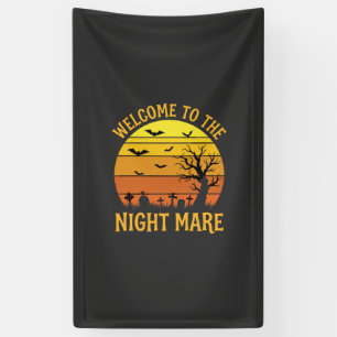 Halloween Nightmare Graveyard Sunset Retro Vector Banner