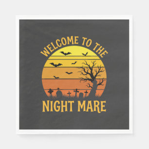 Halloween Nightmare Graveyard Sunset Retro Vector Napkin