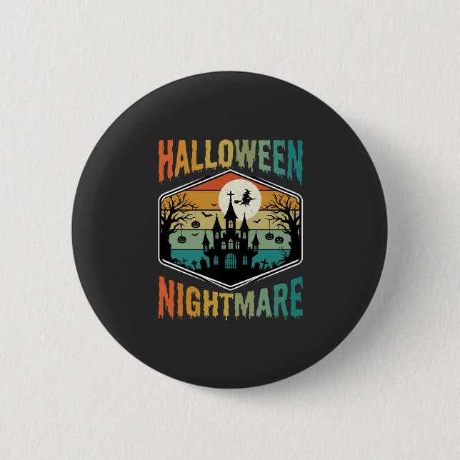 Halloween Nightmare Haunted Castle Retro Vector 6 Cm Round Badge (Front)