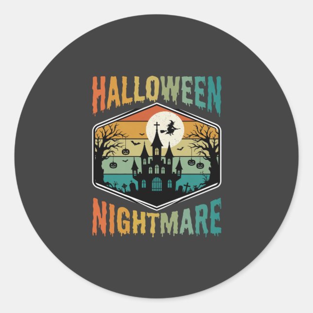 Halloween Nightmare Haunted Castle Retro Vector Classic Round Sticker (Front)
