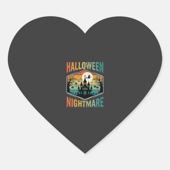 Halloween Nightmare Haunted Castle Retro Vector Heart Sticker (Front)
