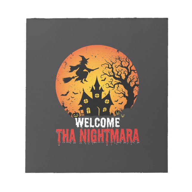 Halloween Nightmare Witch Haunted House Design Notepad (Front)
