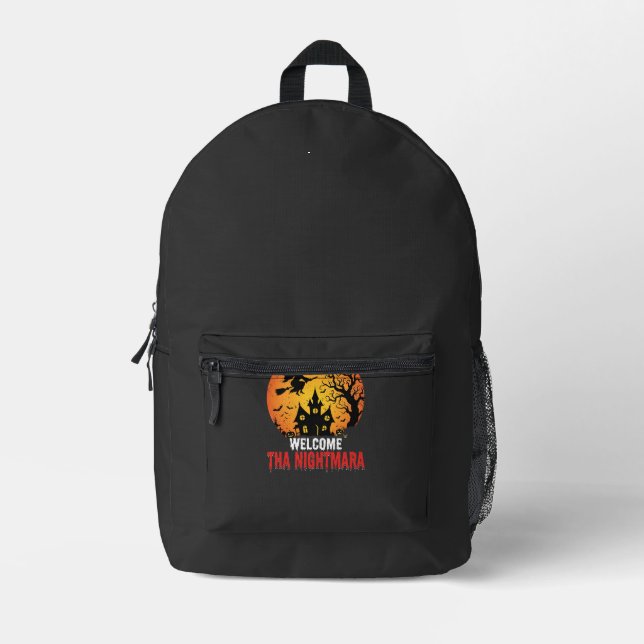 Halloween Nightmare Witch Haunted House Design Printed Backpack (Front)