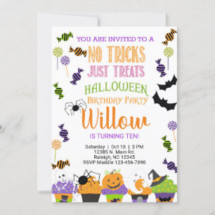 Halloween no tricks just treats birthday invite. i invitation