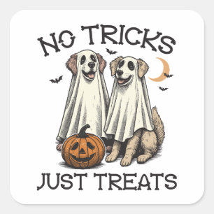 Halloween No Tricks Just Treats Ghost Dogs Square Sticker