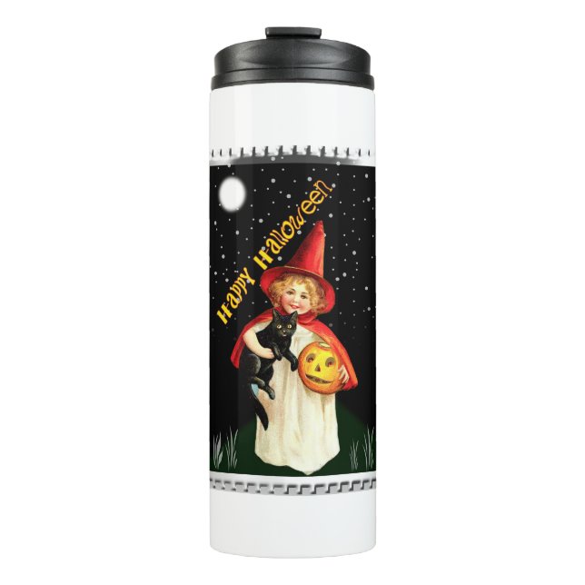 Halloween – Nostalgic Little Girl, Jack-o’-lantern Thermal Tumbler (Front)