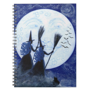 Halloween notebook, man in the moon,witches notebook