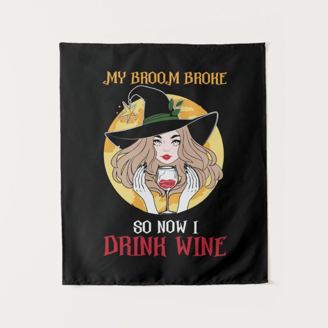 Halloween Now I Drink Wine Birthday Tapestry (Front)