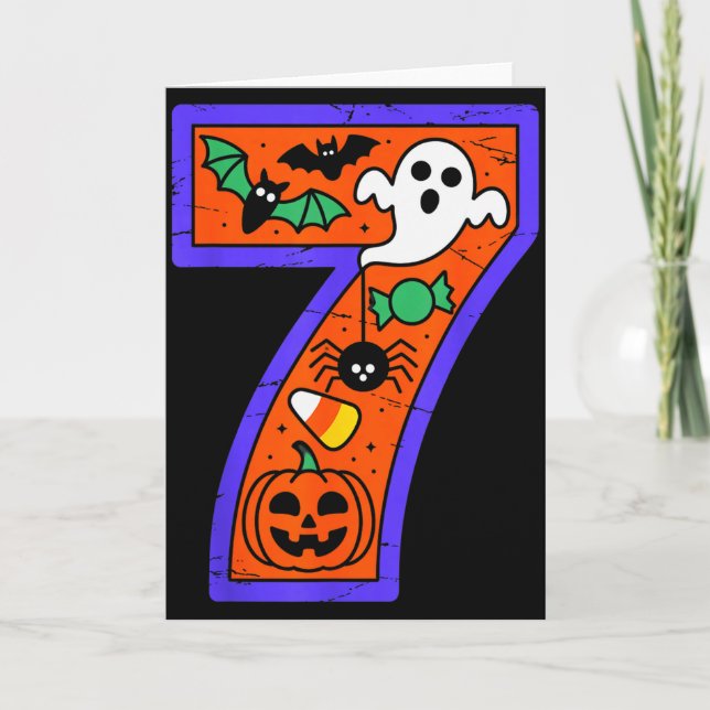 Halloween Number 7 Birthday Pumpkin Ghost Sder Can Card (Front)