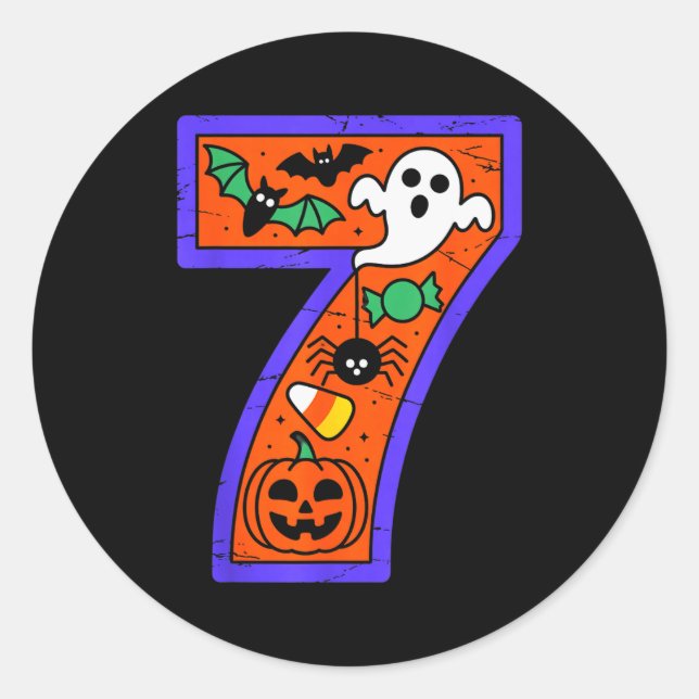 Halloween Number 7 Birthday Pumpkin Ghost Sder Can Classic Round Sticker (Front)