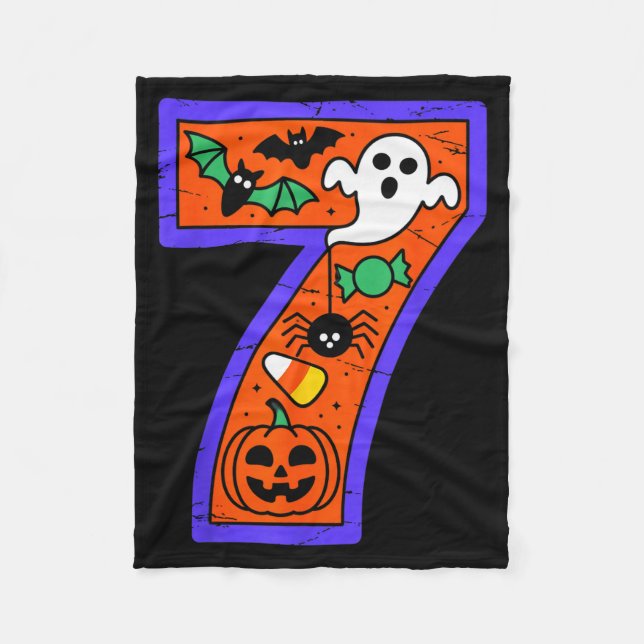 Halloween Number 7 Birthday Pumpkin Ghost Sder Can Fleece Blanket (Front)