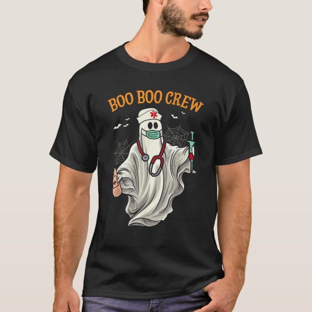 Halloween Nurse Boo Crew Funny Health Worker Ghost T-Shirt (Front)