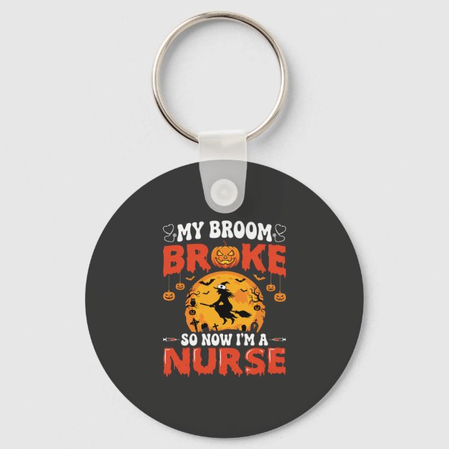 Halloween Nurse Broken Broom Witch Graphic Key Ring (Front)