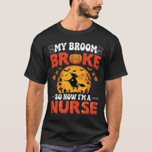 Halloween Nurse Broken Broom Witch Graphic T-Shirt