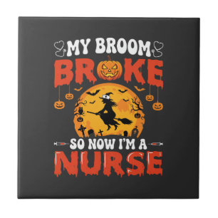 Halloween Nurse Broken Broom Witch Graphic Tile