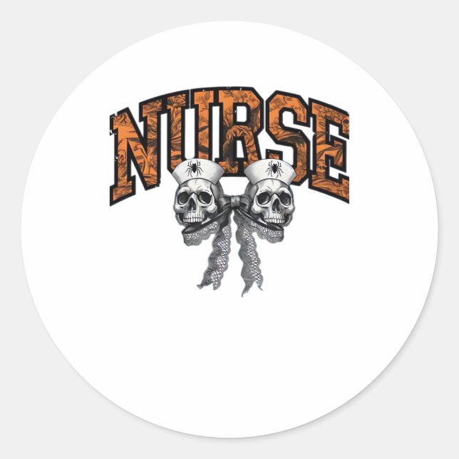 Halloween Nurse Coquette Bow Classic T-Shirt Classic Round Sticker (Front)