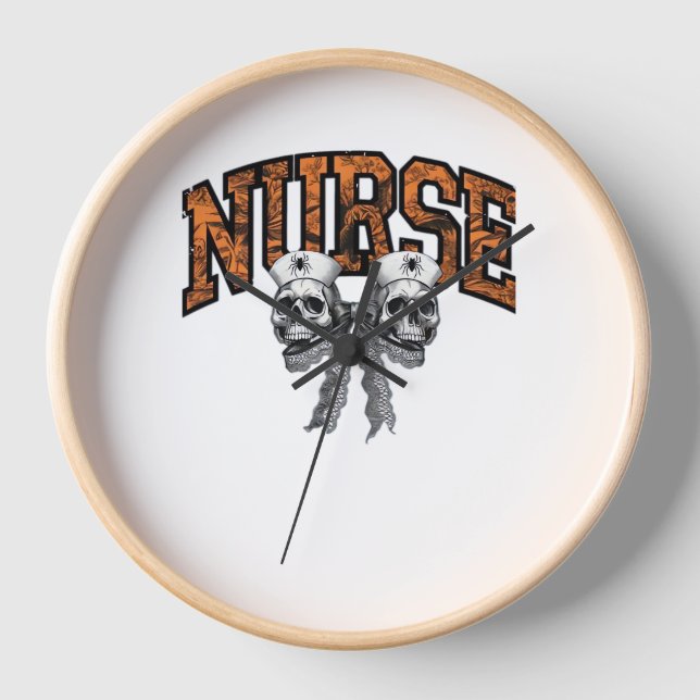 Halloween Nurse Coquette Bow Classic T-Shirt Clock (Front)