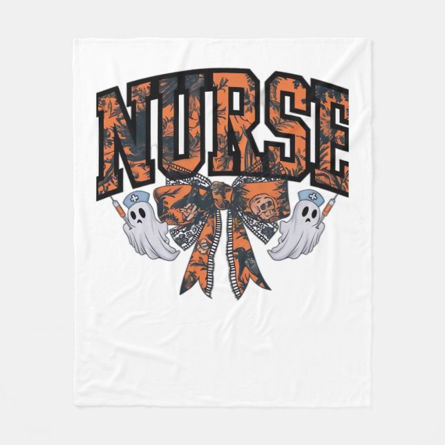 Halloween Nurse Coquette Bow Fall Classic T-Shirt Fleece Blanket (Front)