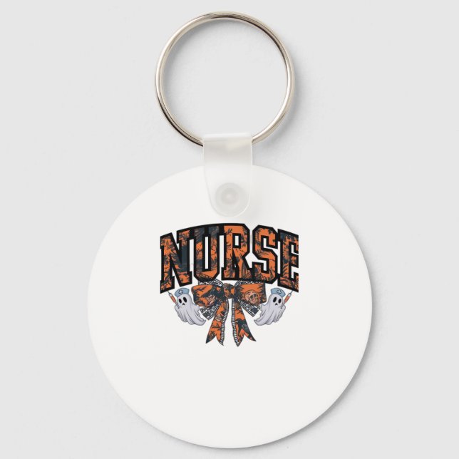 Halloween Nurse Coquette Bow Fall Classic T-Shirt Key Ring (Front)