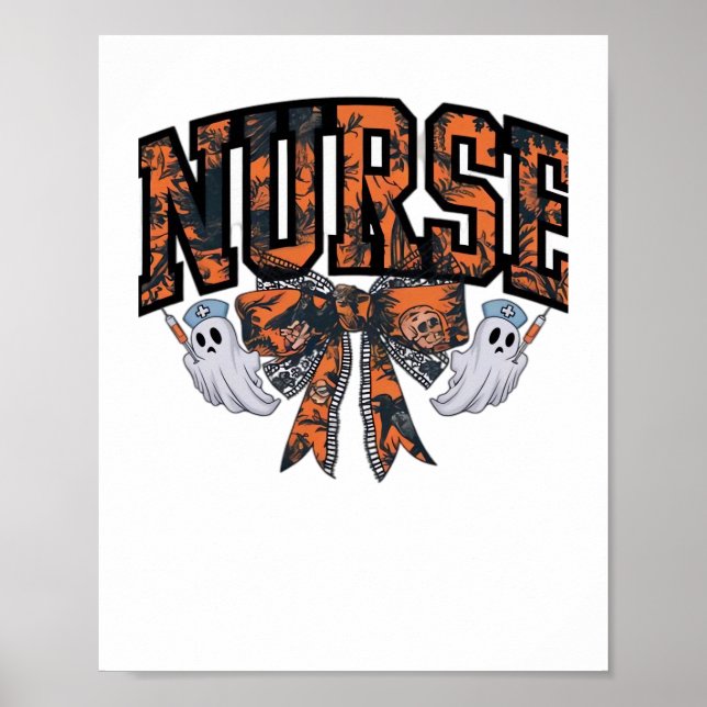 Halloween Nurse Coquette Bow Fall Classic T-Shirt Poster (Front)