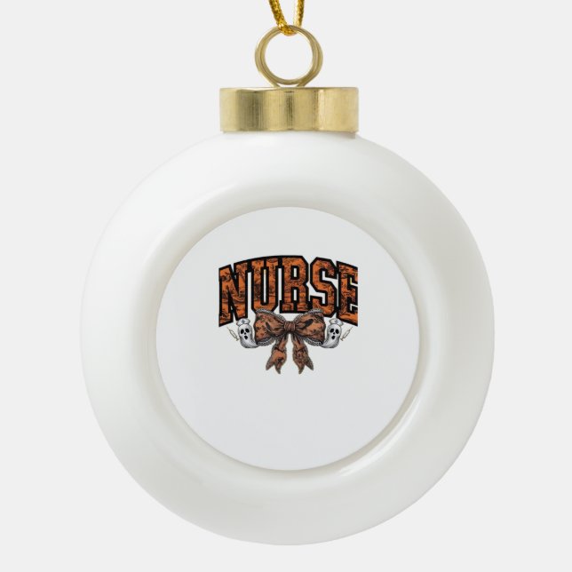 Halloween Nurse Coquette Bow Spooky Classic T-Shir Ceramic Ball Christmas Ornament (Front)