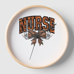 Halloween Nurse Coquette Bow Spooky Classic T-Shir Clock