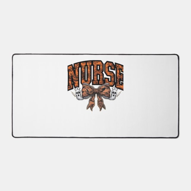 Halloween Nurse Coquette Bow Spooky Classic T-Shir Desk Mat (Front)
