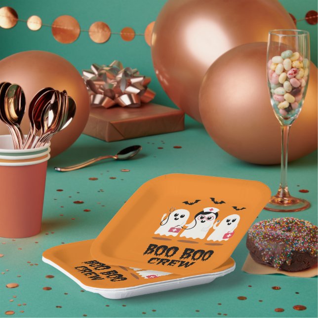 Halloween Nurse Cute Ghost Nurse  Paper Plate (Multi)