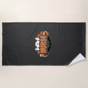 Halloween Nurse Dripping Pumpkin Ghost Vector Desi Beach Towel