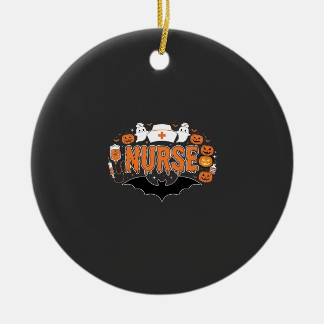 Halloween Nurse Dripping Pumpkin Ghost Vector Desi Ceramic Tree Decoration (Front)