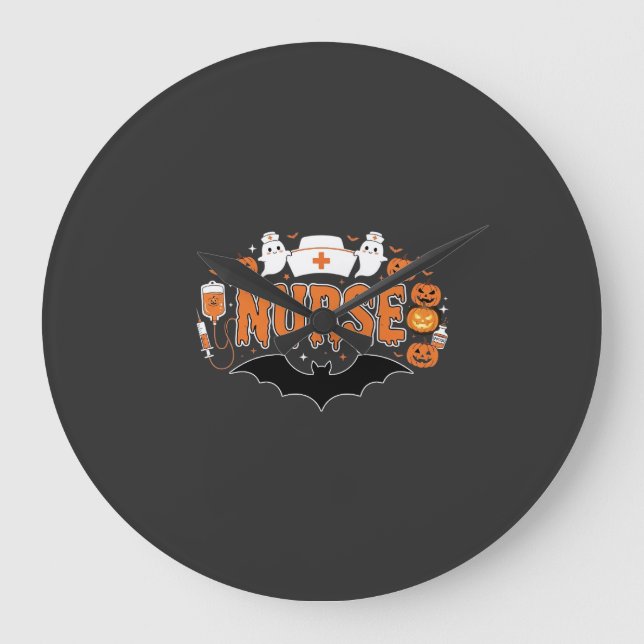 Halloween Nurse Dripping Pumpkin Ghost Vector Desi Large Clock (Front)