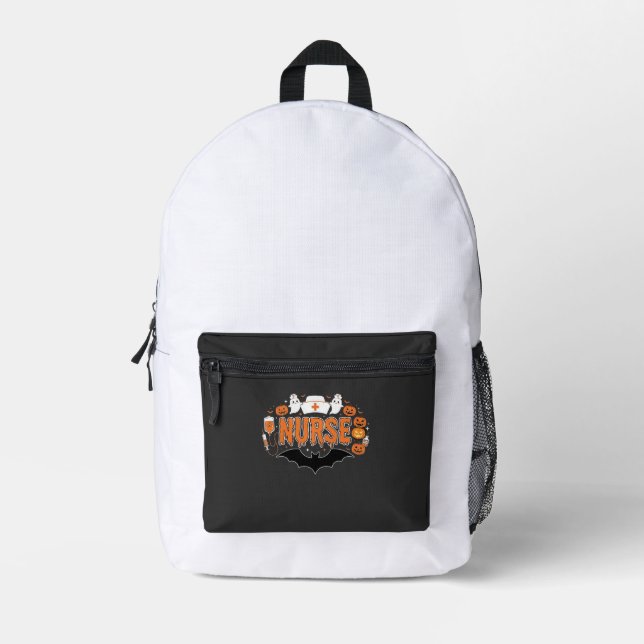 Halloween Nurse Dripping Pumpkin Ghost Vector Desi Printed Backpack (Front)