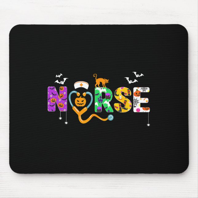 Halloween Nurse  For Women Scrub Tops Nursing  Mouse Mat (Front)