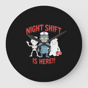 Halloween Nurse Funny Ghost Skeleton Zombie Essent Large Clock
