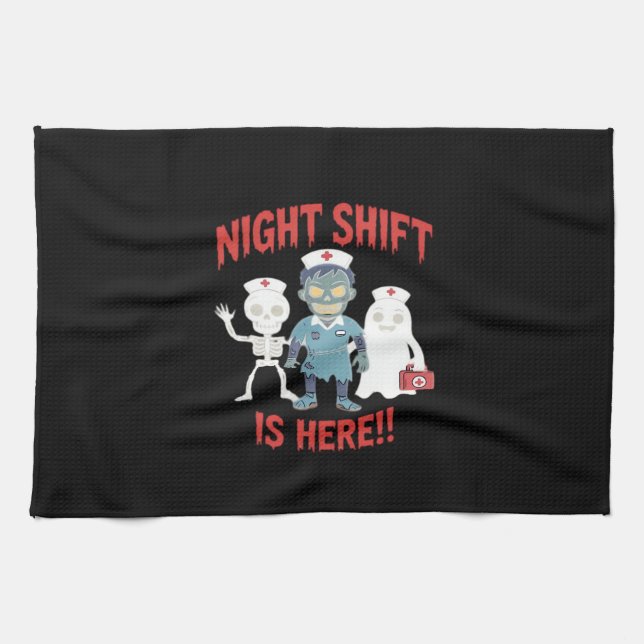 Halloween Nurse Funny Ghost Skeleton Zombie Essent Tea Towel (Horizontal)