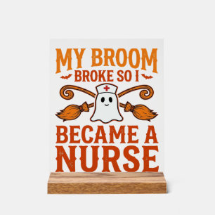 Halloween Nurse Ghost Broom Vintage Shirt Design_1 Acrylic Sign