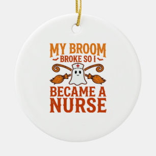 Halloween Nurse Ghost Broom Vintage Shirt Design_1 Ceramic Tree Decoration