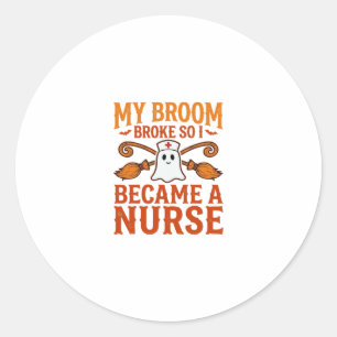 Halloween Nurse Ghost Broom Vintage Shirt Design_1 Classic Round Sticker