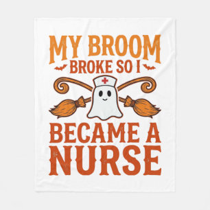 Halloween Nurse Ghost Broom Vintage Shirt Design_1 Fleece Blanket