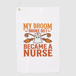 Halloween Nurse Ghost Broom Vintage Shirt Design_1 Golf Towel