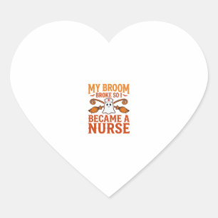 Halloween Nurse Ghost Broom Vintage Shirt Design_1 Heart Sticker