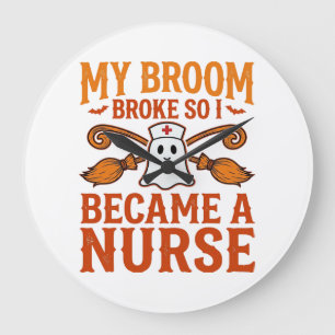 Halloween Nurse Ghost Broom Vintage Shirt Design_1 Large Clock